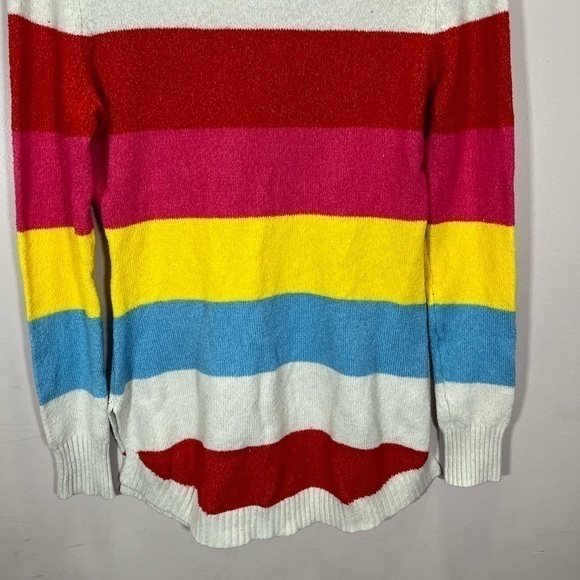 Free For All Women’s Red Blue Yellow Multicolor Striped Round Neck Knit Sweater - Picture 6 of 11